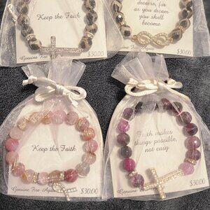 NWT Genuine Fire Agate with Inspirational Quotes Bracelets.